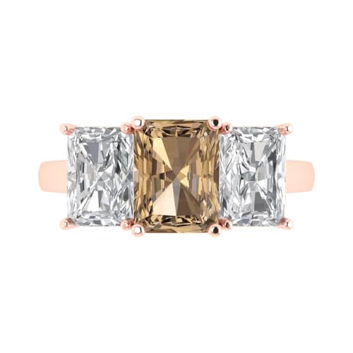 Clara Pucci 4.0ct Emerald Cut 3 Stone Solitaire Champagne Simulated Diamond Engagement Promise Anniversary Bridal Ring 18K Rose Gold 9.75