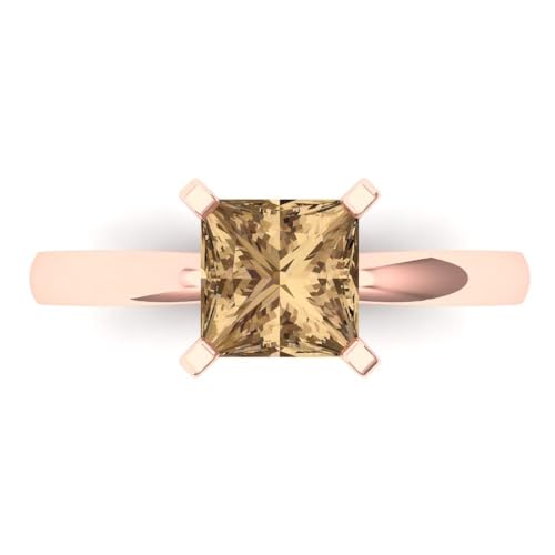 Clara Pucci 1.50ct Princess Cut Solitaire Champagne Simulated Diamond 4 Prong Engagement Bridal Anniversary Ring 18K Rose Gold 3.5