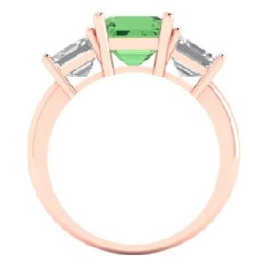 3.25 ct Sq Emerald cut 3 stone Solitaire Green Simulated Diamond Engagement Promise Anniversary Bridal Ring 18K Rose Gold 3.5