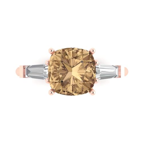 Clara Pucci 3.50ct Cushion cut 3 stone Solitaire Champagne Simulated Diamond Engagement Anniversary Bridal Ring 18K Rose Gold 10.5