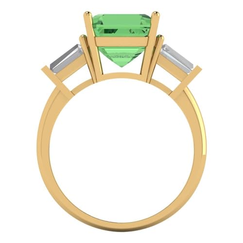 Clara Pucci 3.50ct Asscher cut 3 stone Solitaire Green Simulated Diamond Engagement Promise Anniversary Bridal Ring 18K Yellow Gold 10.5