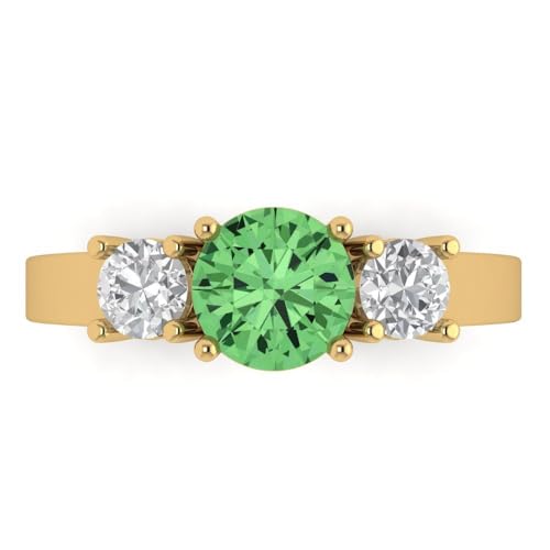 Clara Pucci 1.50 ct Round Cut 3 stone Genuine Green Simulated Diamond Engagement Promise Anniversary Bridal Ring 18K Yellow Gold 8.5