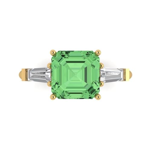 Clara Pucci 3.50ct Asscher cut 3 stone Solitaire Green Simulated Diamond Engagement Promise Anniversary Bridal Ring 18K Yellow Gold 10.5