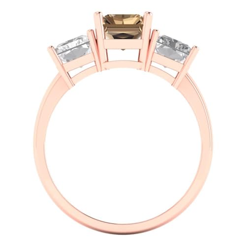 Clara Pucci 4.0ct Emerald Cut 3 Stone Solitaire Champagne Simulated Diamond Engagement Promise Anniversary Bridal Ring 18K Rose Gold 9.75