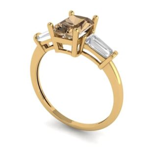 2.0 ct Emerald cut 3 stone Solitaire Champagne Simulated Diamond Engagement Promise Anniversary Bridal Ring 18K Yellow Gold 7