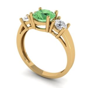 Clara Pucci 1.50 ct Round Cut 3 stone Genuine Green Simulated Diamond Engagement Promise Anniversary Bridal Ring 18K Yellow Gold 8.5