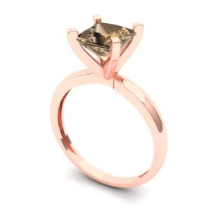 Clara Pucci 1.50ct Princess Cut Solitaire Champagne Simulated Diamond 4 Prong Engagement Bridal Anniversary Ring 18K Rose Gold 3.5