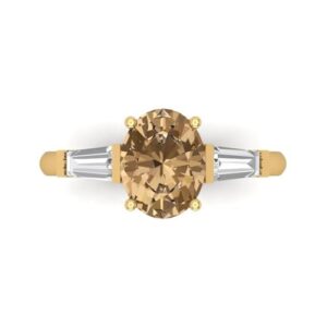 clara pucci 2.5ct oval baguette cut 3 stone solitaire champagne simulated diamond engagement anniversary bridal ring 18k yellow gold 10.5