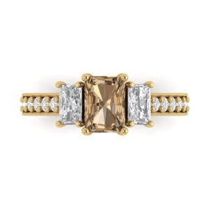 Clara Pucci 1.82ct Emerald Cut 3 stone Champagne Simulated Diamond Engagement Promise Anniversary Bridal Ring 18K Yellow Gold 10.75