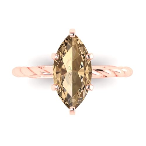 Clara Pucci 2ct Marquise Cut Solitaire Rope Knot Champagne Simulated Diamond 6 Prong Engagement Anniversary Ring 18K Rose Gold 5.75