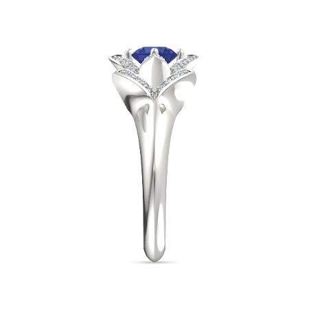 PB Collection Lotus Flower Engagement Ring 925 Sterling Silver Round Cut Blue Sapphire & CZ 8