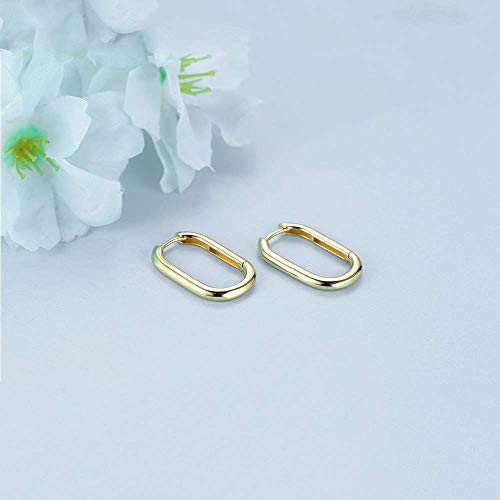 SILBERTALE Rectangle Hoop Earrings 925 Sterling Silver Gold Plated Paperclip Huggie Hoops U Link Earrings for Women