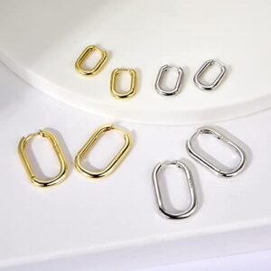 SILBERTALE Rectangle Hoop Earrings 925 Sterling Silver Gold Plated Paperclip Huggie Hoops U Link Earrings for Women