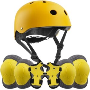 Kids/Youth Bicycle Helmet Knee Pad Elbow Pads Wrist Pads Protective Gear Children 7-in-1Gear Set,for Roller BMX Cycling Skateboard Skating Riding Scooter Skates Outdoor and Other Extreme Sports