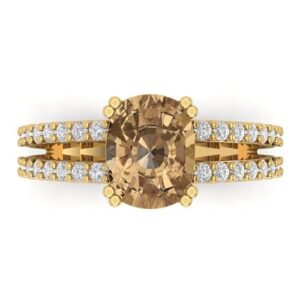 Clara Pucci 3.50 ct Cushion Cut Solitaire Champagne Simulated Diamond Engagement Promise Anniversary Bridal Ring 18K Yellow Gold 8.25