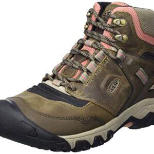 KEEN Women's-Ridge Flex Mid Height Waterproof Hiking Boots, Timberwolf/Brick Dust, 7