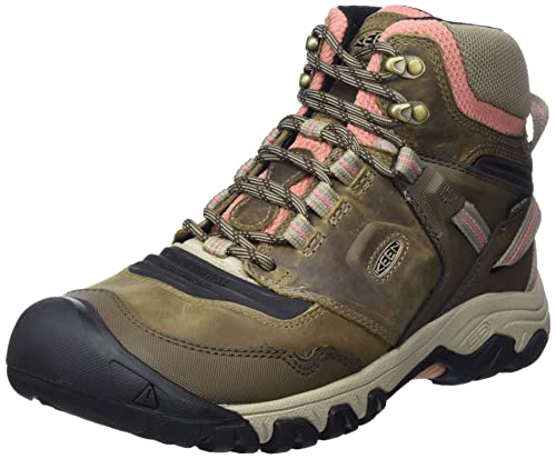 KEEN Women's-Ridge Flex Mid Height Waterproof Hiking Boots, Timberwolf/Brick Dust, 7