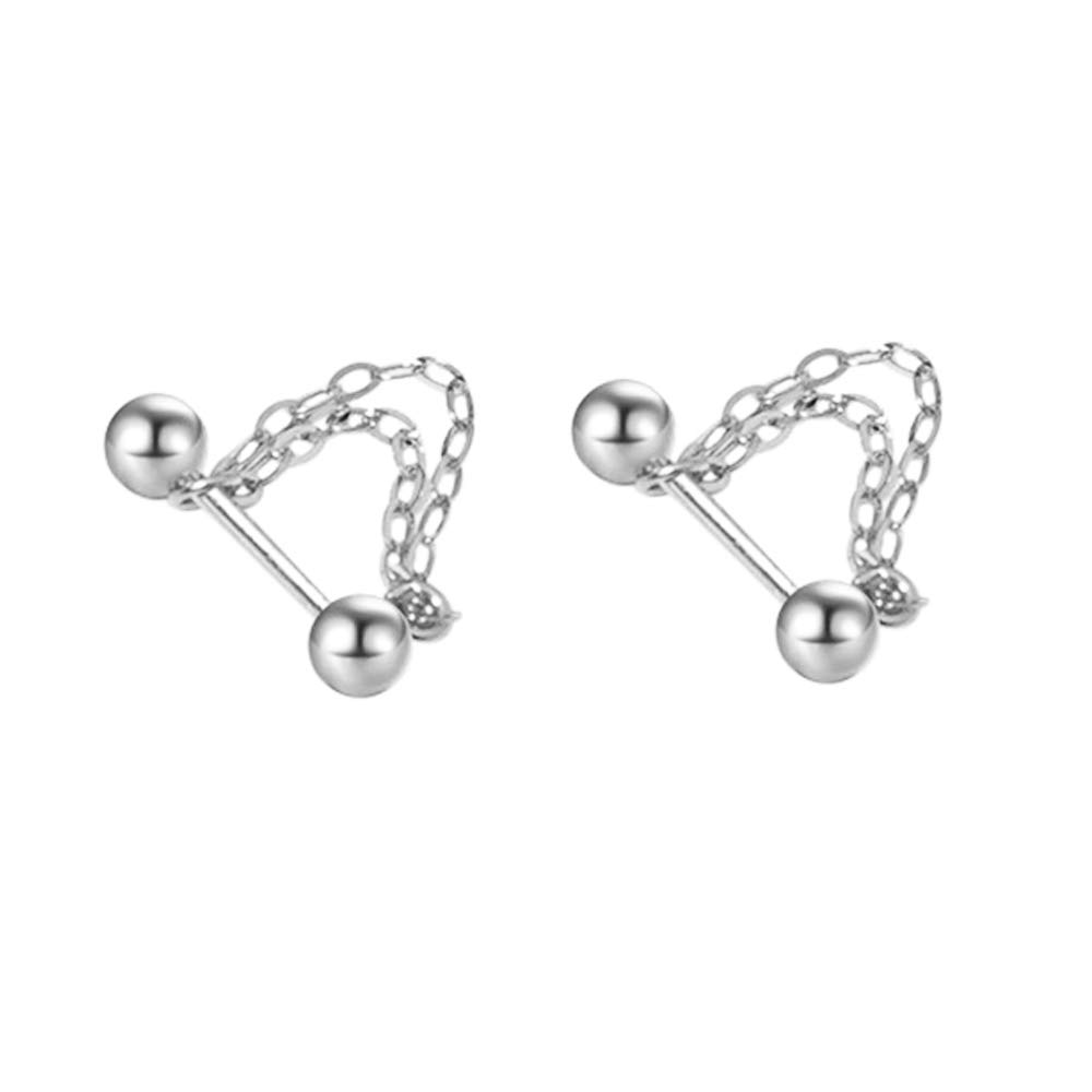 18G Double Layers Chain Bar Cartilage Stud Earrings S925 Sterling Silver Threader Tassel Tragus Helix Bar Earring Studs Lip Nose Ring Ear Piercing Jewelry Gifts for Women Girls (White Gold)