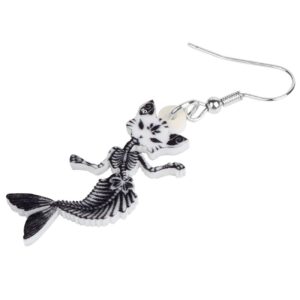 DUOWEI Halloween Mermaid Skull Cat Earrings Acrylic Funny Dangle Jewelry for Women Gifts (Black)