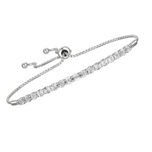 Tirafina Diamond Adjustable Bolo Bracelet for Women, Sterling Silver, Easy-On Easy-Off - 1/10 cttw (6, 7 and 8 inch Wrist Size)