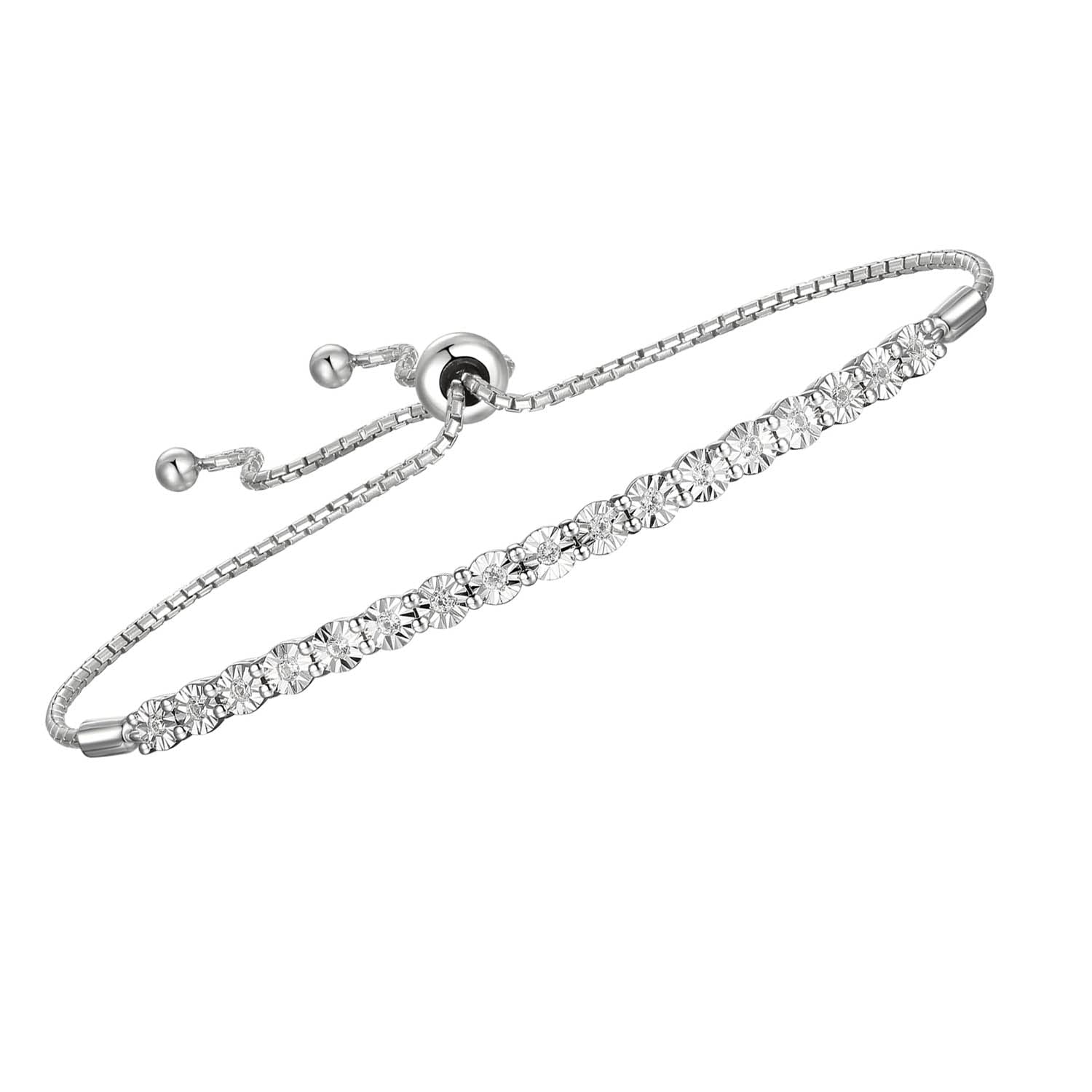 Tirafina Diamond Adjustable Bolo Bracelet for Women, Sterling Silver, Easy-On Easy-Off - 1/10 cttw (6, 7 and 8 inch Wrist Size)