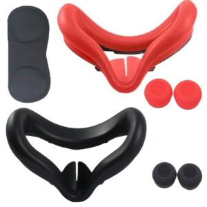 2X TNE Face Cushion Cover, 1x Lens Pad, 2X Thumbstick Cap for Oculus Quest 2 | 2 Pack Silicone Face Mask w/Controller Thumb Grips & Lens Dust Protector Accessories for Quest 2 VR Headset (Black+Red)