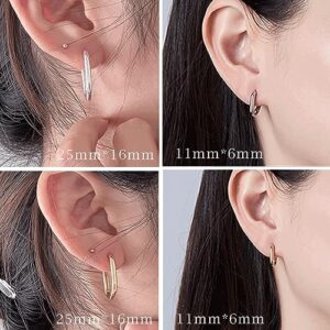 SILBERTALE Rectangle Hoop Earrings 925 Sterling Silver Gold Plated Paperclip Huggie Hoops U Link Earrings for Women