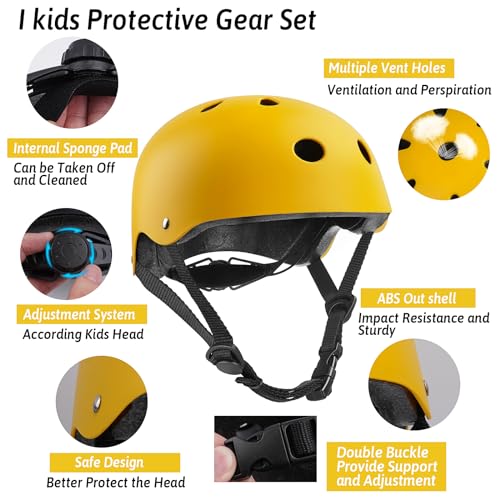 Kids/Youth Bicycle Helmet Knee Pad Elbow Pads Wrist Pads Protective Gear Children 7-in-1Gear Set,for Roller BMX Cycling Skateboard Skating Riding Scooter Skates Outdoor and Other Extreme Sports