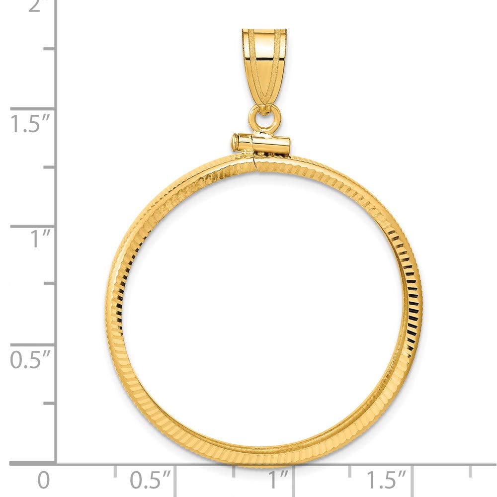 Wideband Distinguished Coin Jewelry 14k Polished and Diamond-cut 32.7mm x 3.00mm Screw Top Coin Bezel Pendant QC2677/32.7