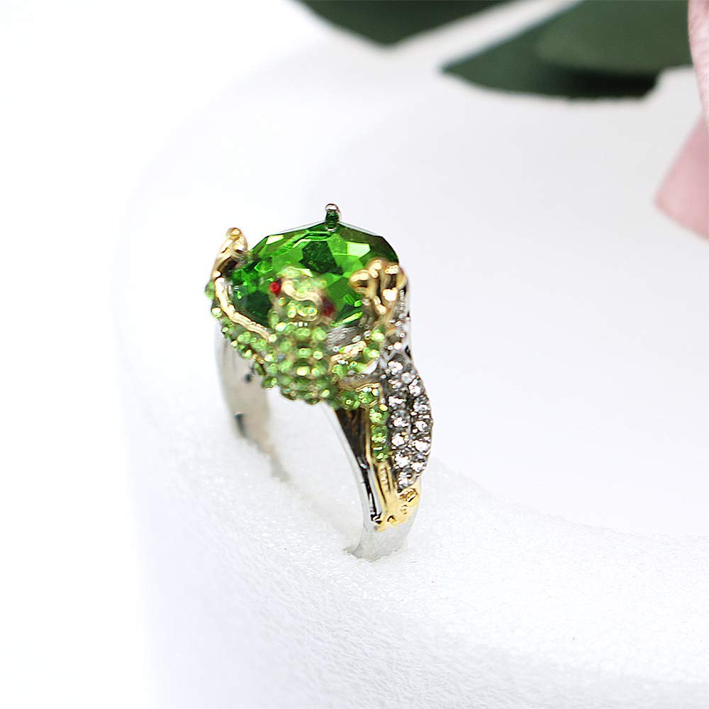 HSQYJ Green Crystal Frog Cocktail Ring Cubic Zirconia Pearl Cute Animal Stacking Rings Jewelry Rhinestone Statement Rings for Women