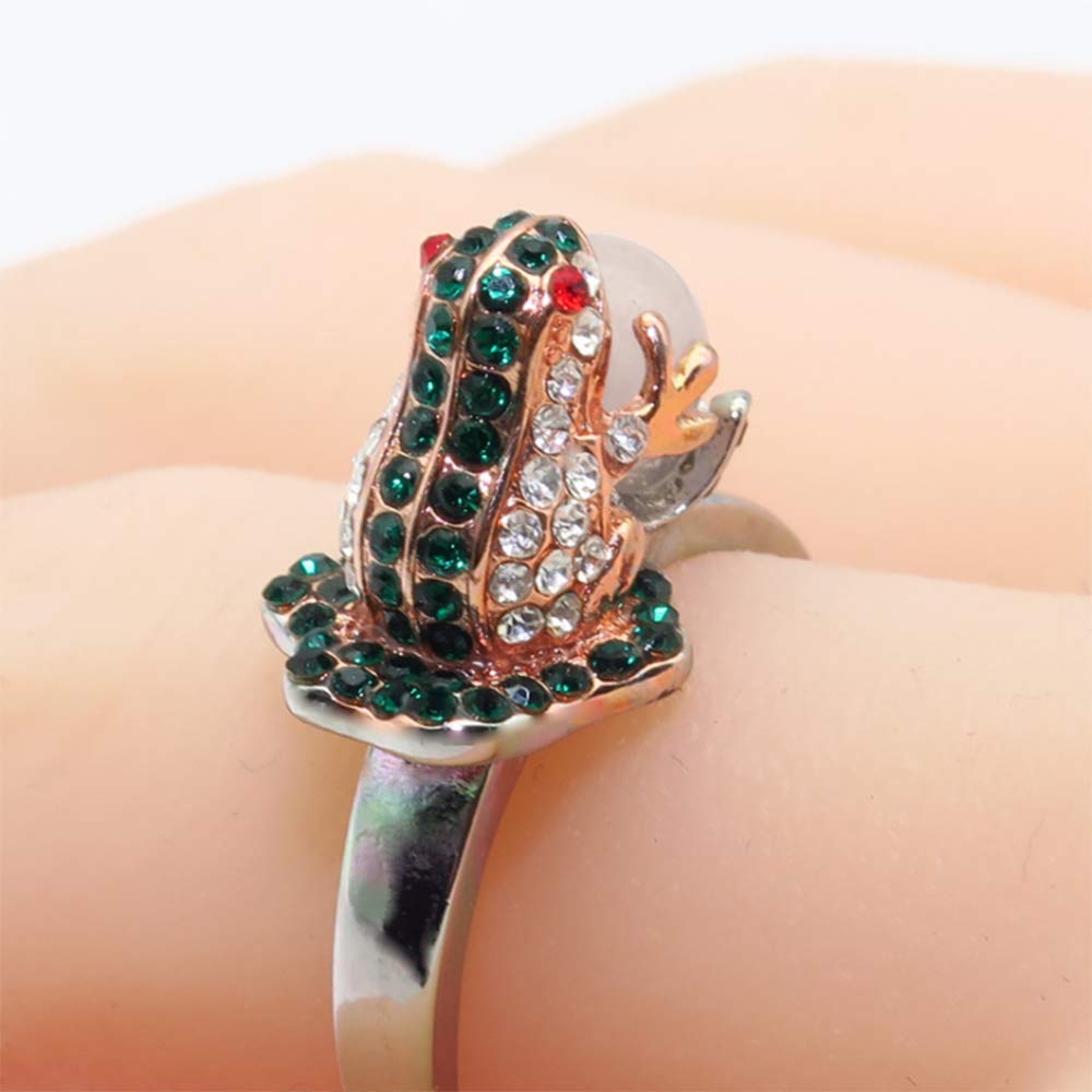 HSQYJ Green Crystal Frog Cocktail Ring Cubic Zirconia Pearl Cute Animal Stacking Rings Jewelry Rhinestone Statement Rings for Women