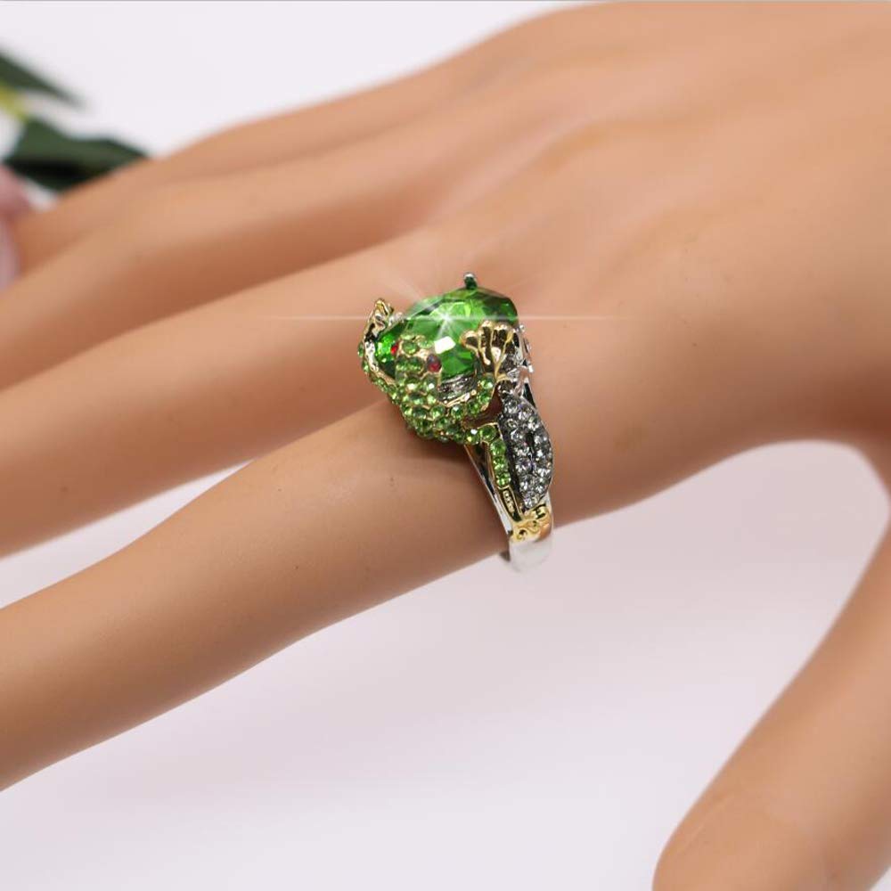 HSQYJ Green Crystal Frog Cocktail Ring Cubic Zirconia Pearl Cute Animal Stacking Rings Jewelry Rhinestone Statement Rings for Women