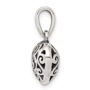 Sterling Silver Antique Filigree Puff Heart Pendant QQC4561