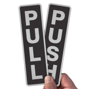 SmartSign Pack of 2 Push and Pull Door Signs, 2" x 7", 20 mil Thick Anodized Aluminum Material, Strong Adhesive Backing, Waterproof, Sealed Legend, Black and Silver, USA Made