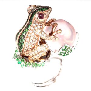 HSQYJ Green Crystal Frog Cocktail Ring Cubic Zirconia Pearl Cute Animal Stacking Rings Jewelry Rhinestone Statement Rings for Women