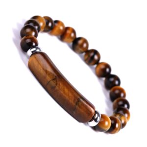 Unisex Stone Bracelets Natural Gemstone Charm Stretch Bracelet Crystal Energy Heart Charm Tiger Eye 12MM Beads Bracelet Handmade Meditation Stone Jewelry Elastic Yoga Bracelet-Tiger Eye Stone