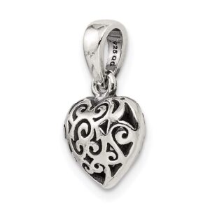 Sterling Silver Antique Filigree Puff Heart Pendant QQC4561