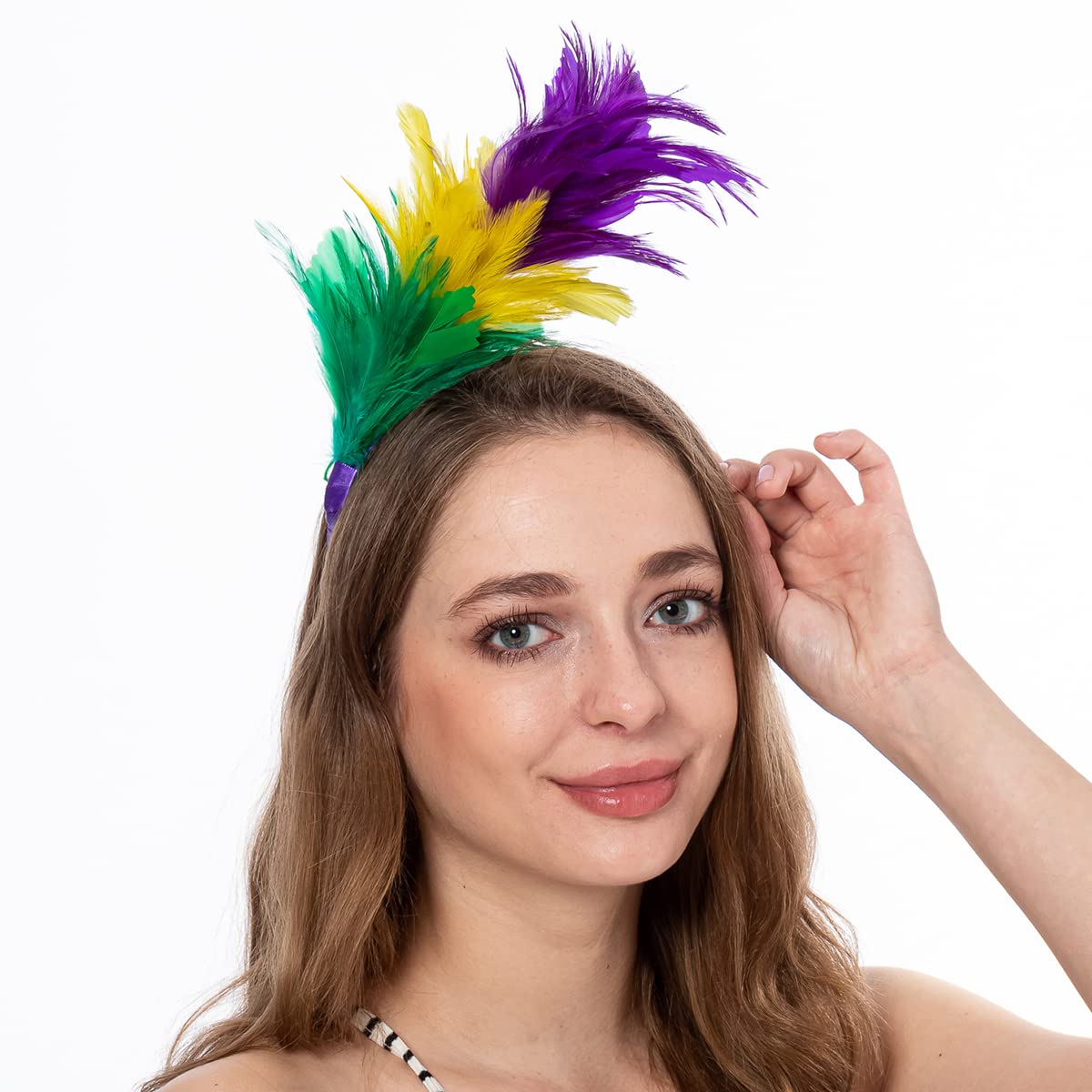 AGITATESAND Mardi Gras Feather Boa Fascinator Headband Party Sallon Flapper Headpiece For Women Girls