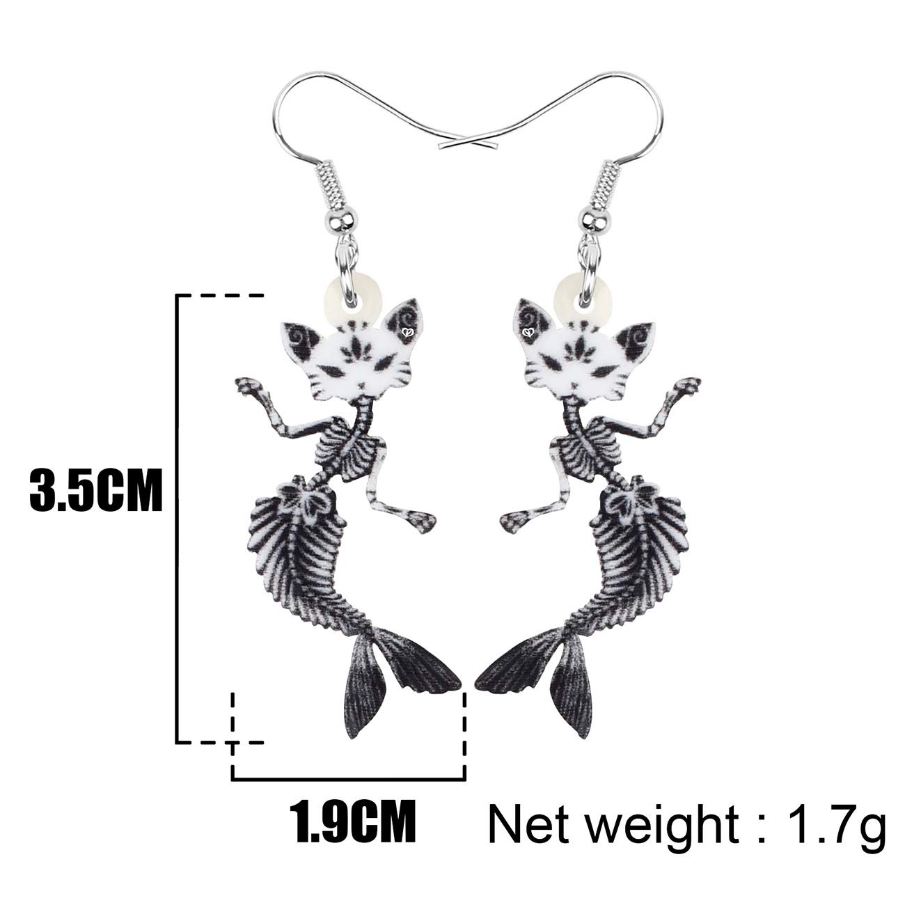 DUOWEI Halloween Mermaid Skull Cat Earrings Acrylic Funny Dangle Jewelry for Women Gifts (Black)