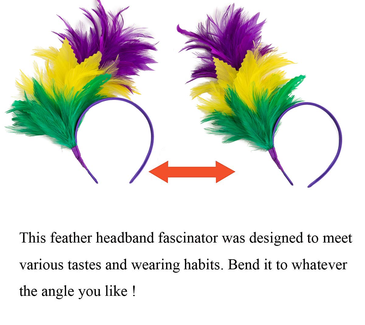 AGITATESAND Mardi Gras Feather Boa Fascinator Headband Party Sallon Flapper Headpiece For Women Girls