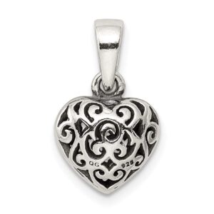 Sterling Silver Antique Filigree Puff Heart Pendant QQC4561