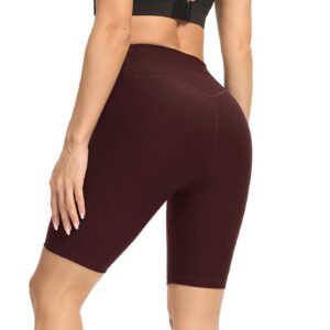 LastFor1 Women's 8" Volleyball Shorts High Waist Yoga Shorts Compression Workout Running Athletic Shorts Wine Red XXL