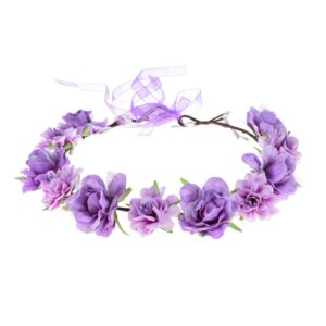 love sweety women flower headband bridal floral crown wreath girls boho garland halo(purple)