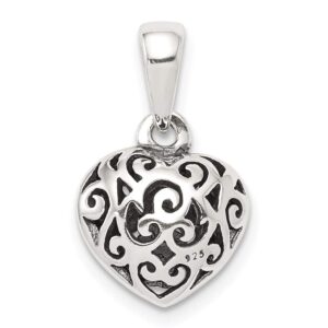 Sterling Silver Antique Filigree Puff Heart Pendant QQC4561