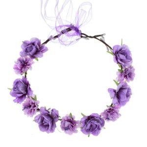 Love Sweety Women Flower Headband Bridal Floral Crown Wreath Girls BOHO Garland Halo(Purple)