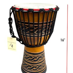 JIVE BRAND Djembe Drum Bongo Congo African Mahogany Wood Drum With Heavy Base Goat Skin Drum Head Hand Carved Professional Quality - 16" High - NOT MADE IN CHINA