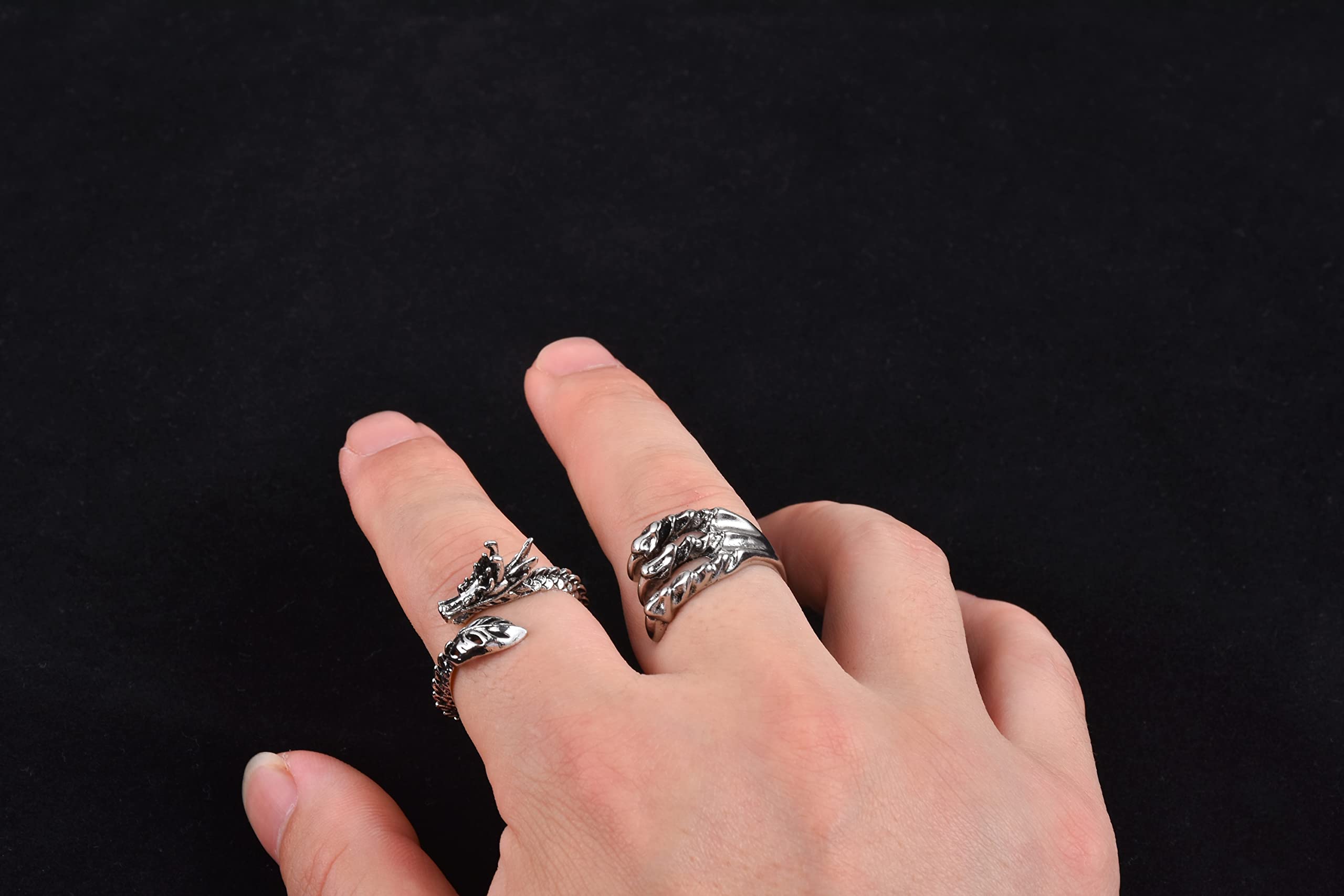 LiHan1028 10 Pieces of Vintage Punk Ring Dragon Snake Octopus Adjustable Ring