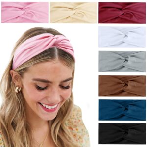 Turban Headbands for Women Boho Wide Women's Headbands for Hair Non Slip Twist Head Bands Headwraps Short Hair Stretchy Thick Fashion Hair Accessories, Solid Color