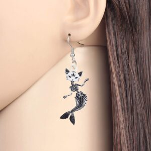 DUOWEI Halloween Mermaid Skull Cat Earrings Acrylic Funny Dangle Jewelry for Women Gifts (Black)