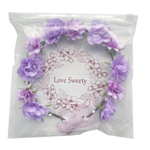 Love Sweety Women Flower Headband Bridal Floral Crown Wreath Girls BOHO Garland Halo(Purple)